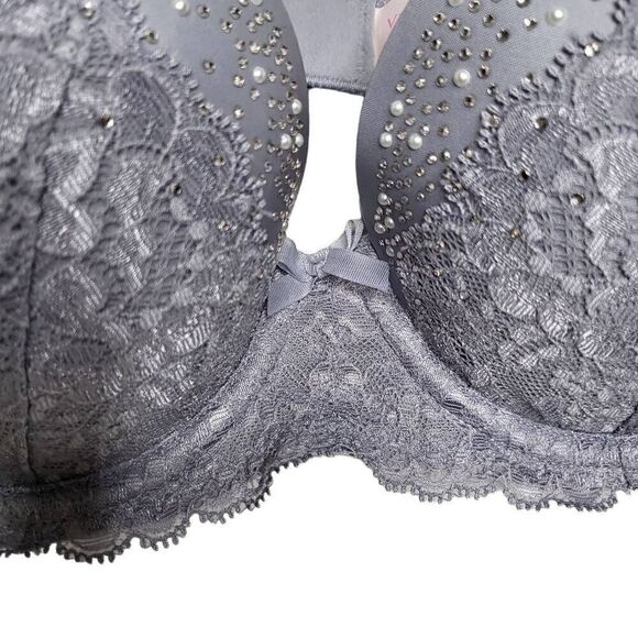 Victoria’s Secret Dream Angels Rhinestone Pearl Demi Gray Bra Size 32D - Picture 4 of 10